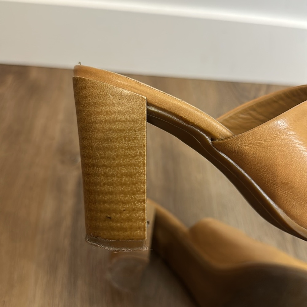Tan Camel Leather Mules Made in Italy 3”  Heel Size 37 LUCA FERRI - Picture 11 of 13